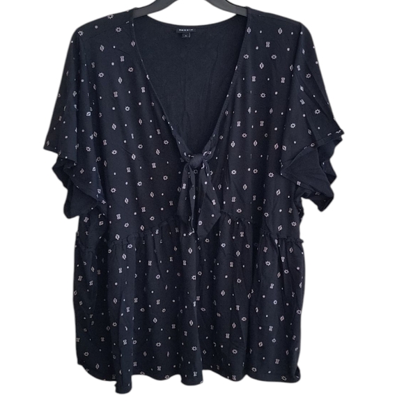 Torrid Black Vintage Cotton Jersey V Neck Relaxed Tie Top Size 5 - Picture 1 of 8